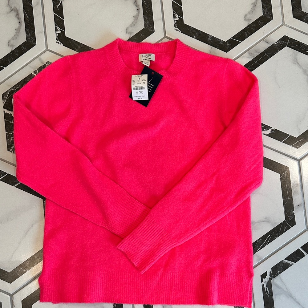 J. Crew Factory Women's Neon Pink Crew Neck Sweater